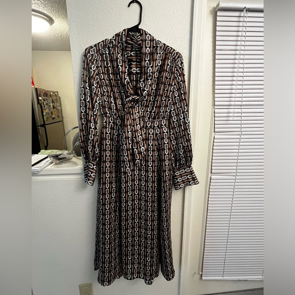 INC International Concepts Brown Chain Print Dress